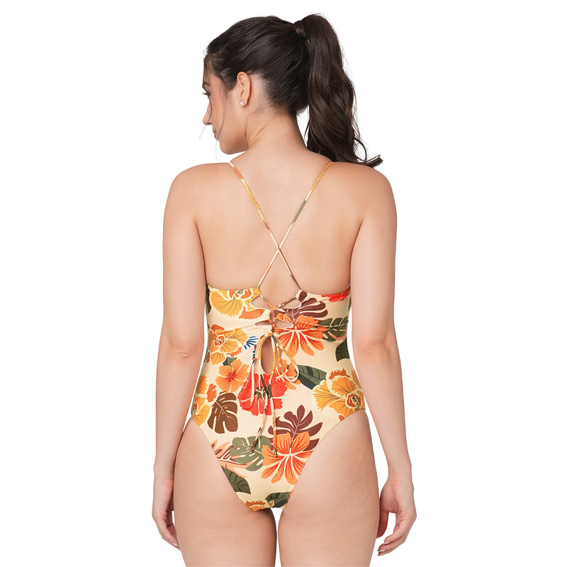 Floral Lace Up Swimsuit