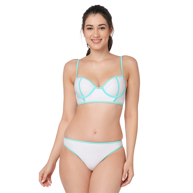 White Long Line Bikini Set