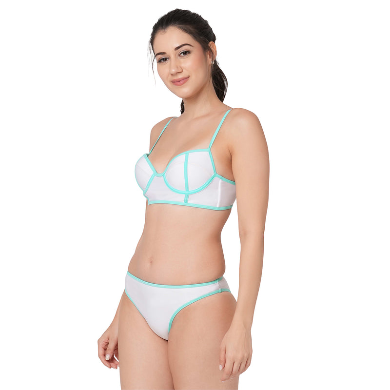 White Long Line Bikini Set