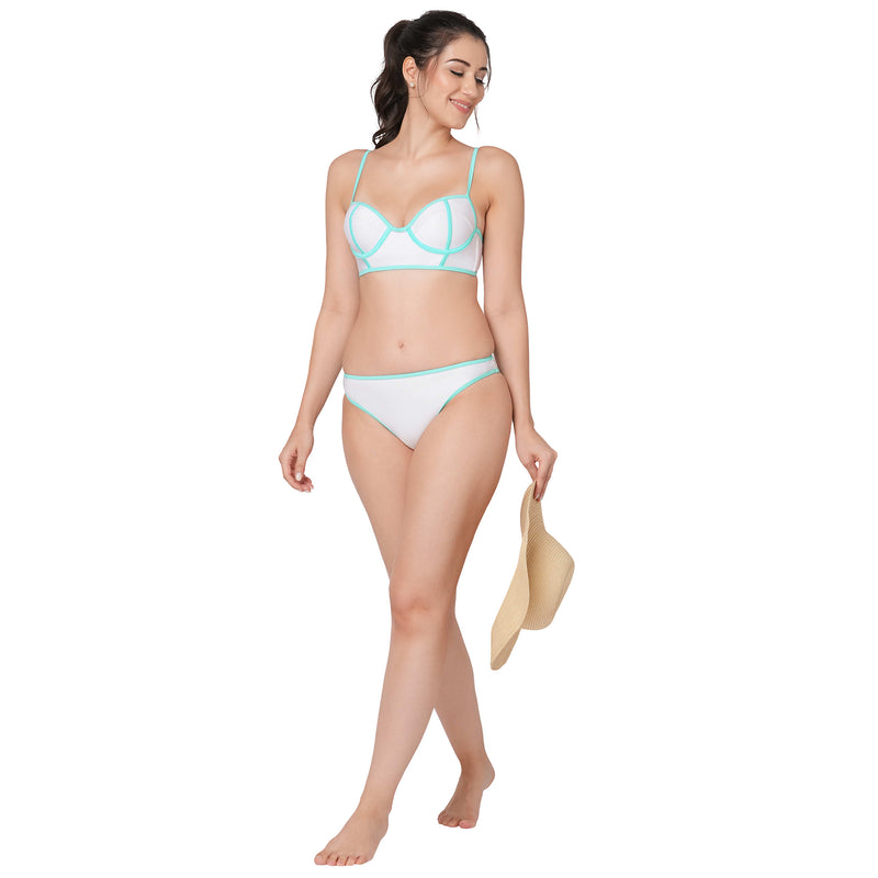 White Long Line Bikini Set