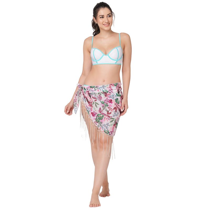 White Long Line Bikini Set