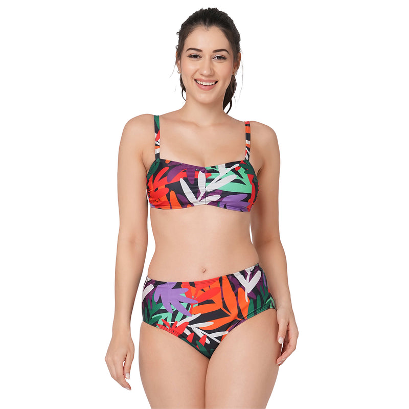 Tropical Leaf Bandeau Bikini Set