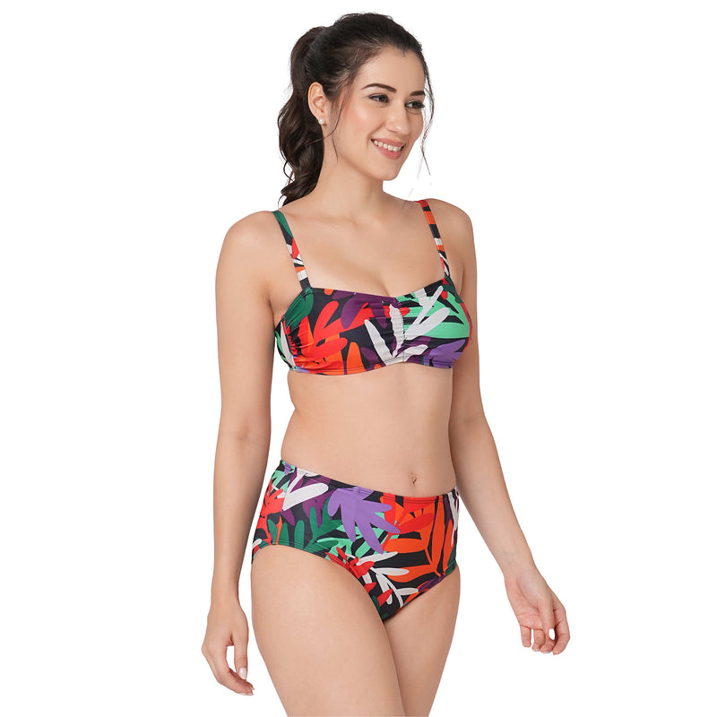 Tropical Leaf Bandeau Bikini Set