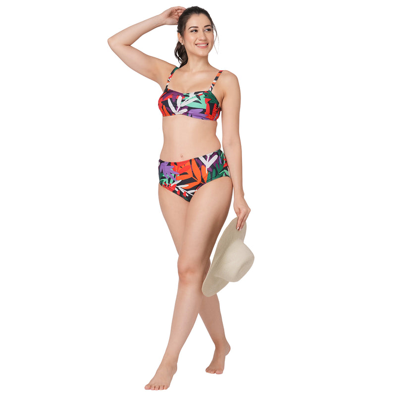 Tropical Leaf Bandeau Bikini Set