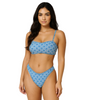 Woman wearing a blue patterned bikini against a plain background - The Beach Company - Online Swimwear Shop