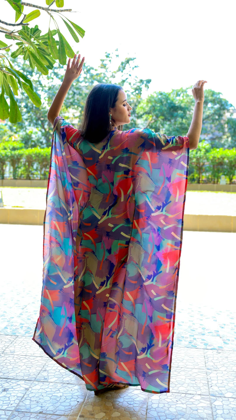 Abstract Printed Shirt Style Kaftan