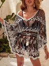 Monochrome Embroidered Dolman Sleeve Lace Cover-Up