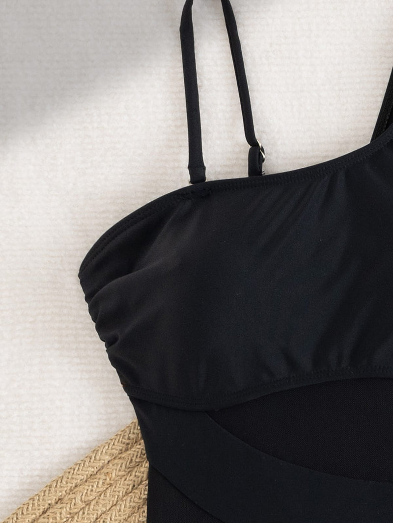 Keyhole Mesh Swimsuit with Detachable Skirt