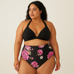 Floral Black High Waist Plus Size Bikini Set