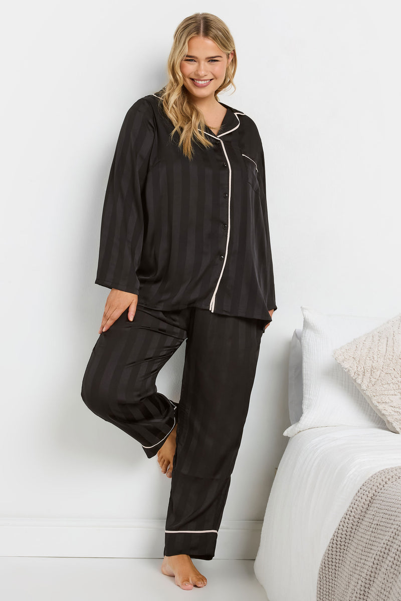 Plus Size Jacquard Stripe Satin Pyjama Set