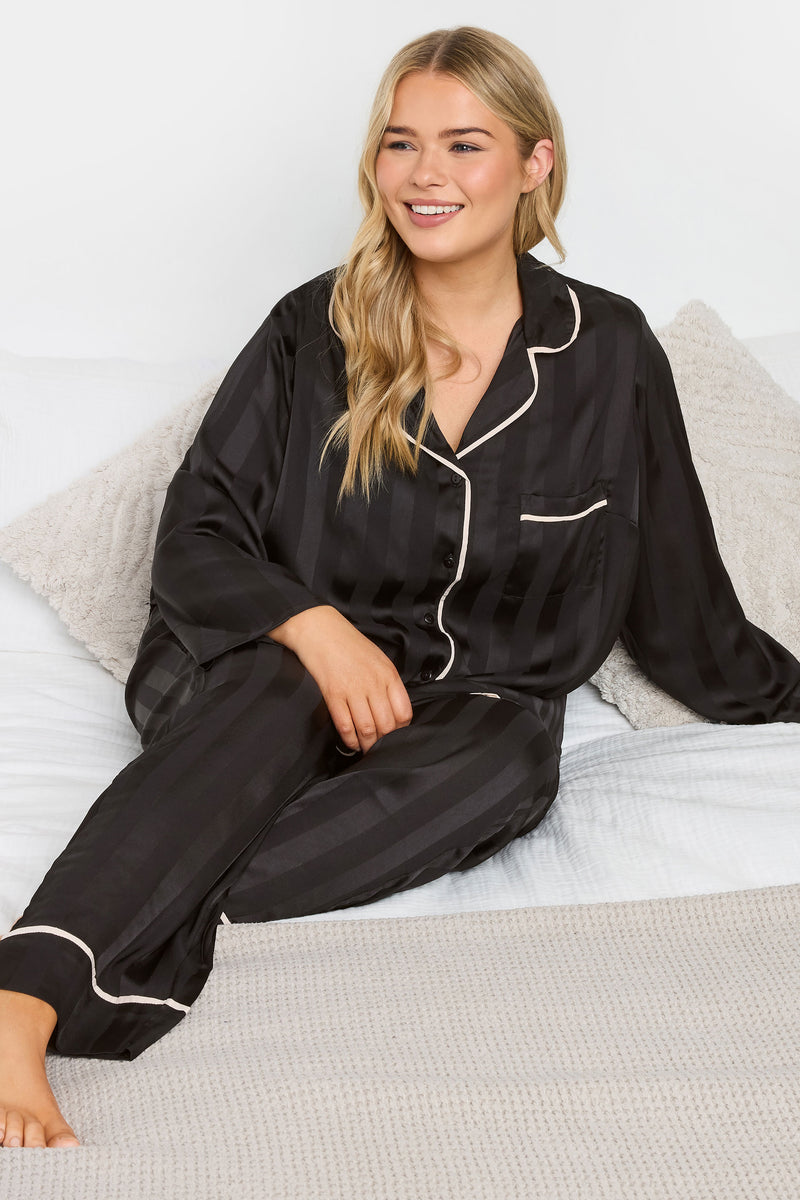 Plus Size Jacquard Stripe Satin Pyjama Set