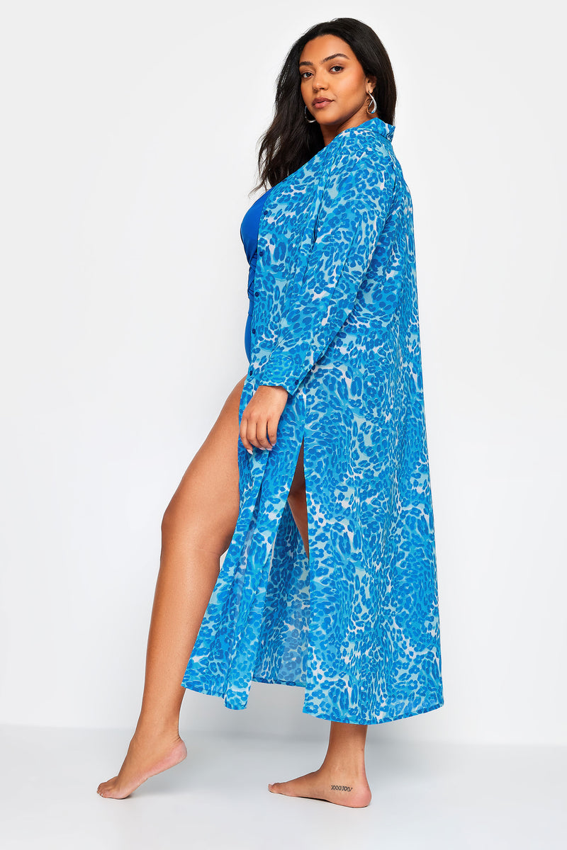 Blue Leopard Plus Size Beach Shirt