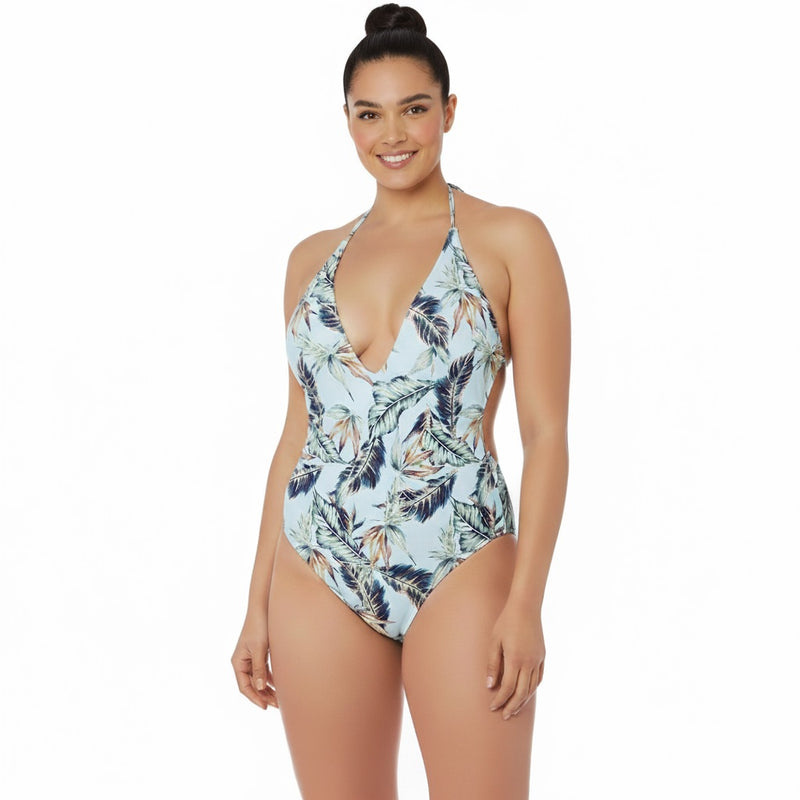 Palm Print Plus Size Swimsuit
