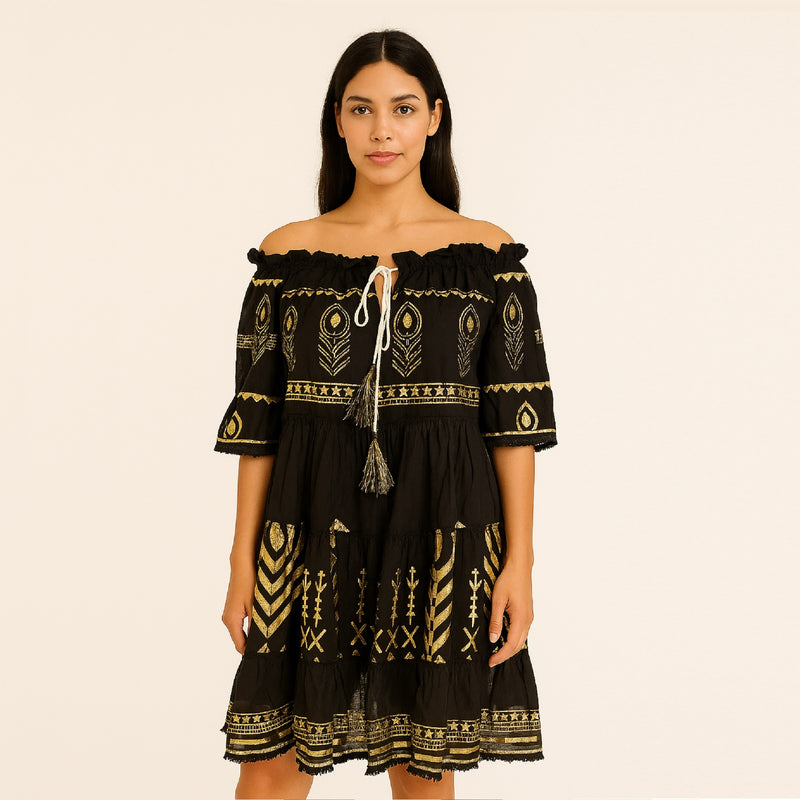 Foil Print Off-Shoulder Dress