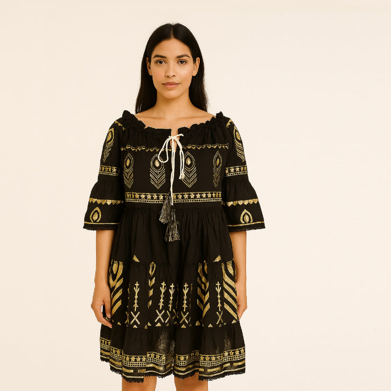 Foil Print Off-Shoulder Dress