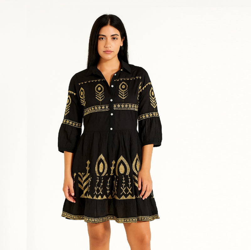 Foil Print Collared Dress