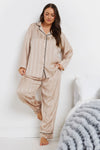 Plus Size Champagne Jacquard Stripe Satin Pyjama Set