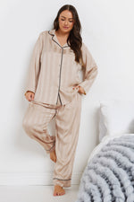 Plus Size Champagne Jacquard Stripe Satin Pyjama Set
