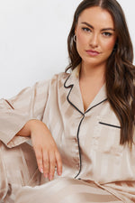 Plus Size Champagne Jacquard Stripe Satin Pyjama Set