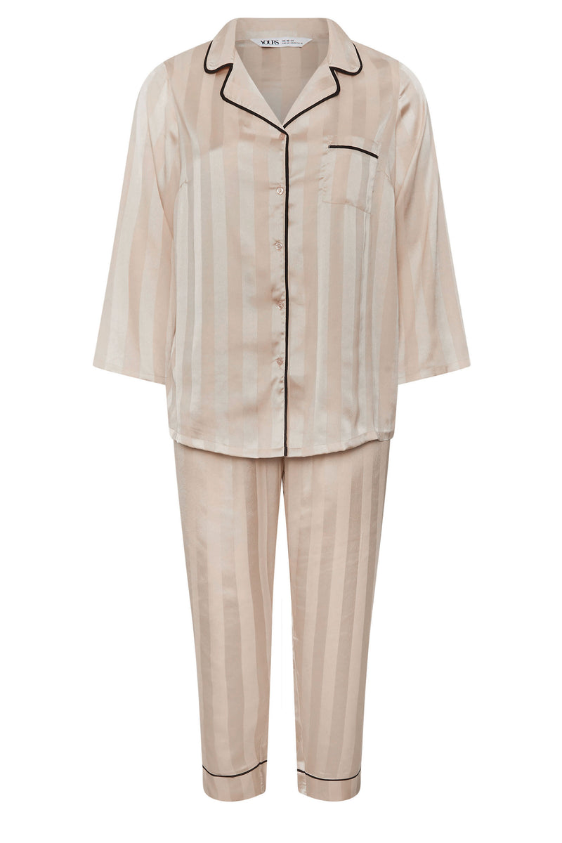 Plus Size Champagne Jacquard Stripe Satin Pyjama Set
