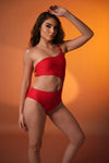 Cherry One Shoulder Cut Out Swimsuit