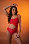 Cherry One Shoulder Cut Out Swimsuit