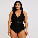 Black Mesh V-neck PLUS SIZE Monokini