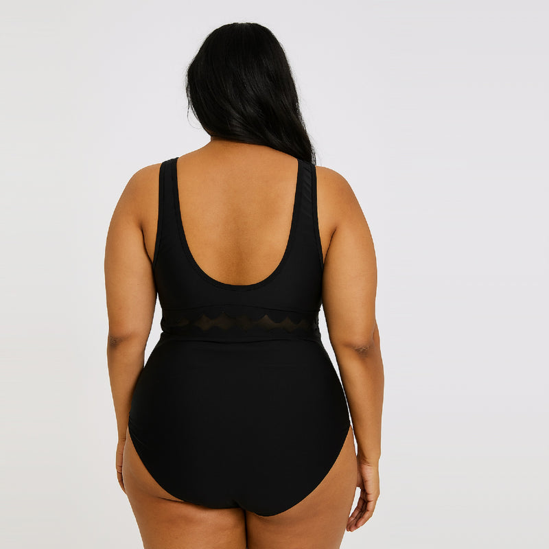 Black Mesh V-neck PLUS SIZE Monokini