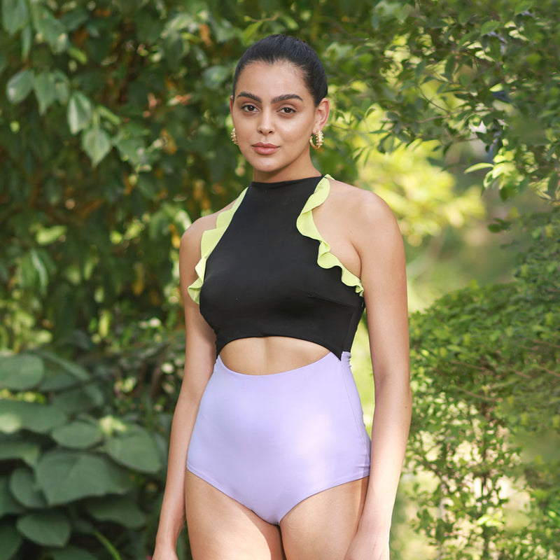 Ruffled Lemon on Lilac Swimsuit