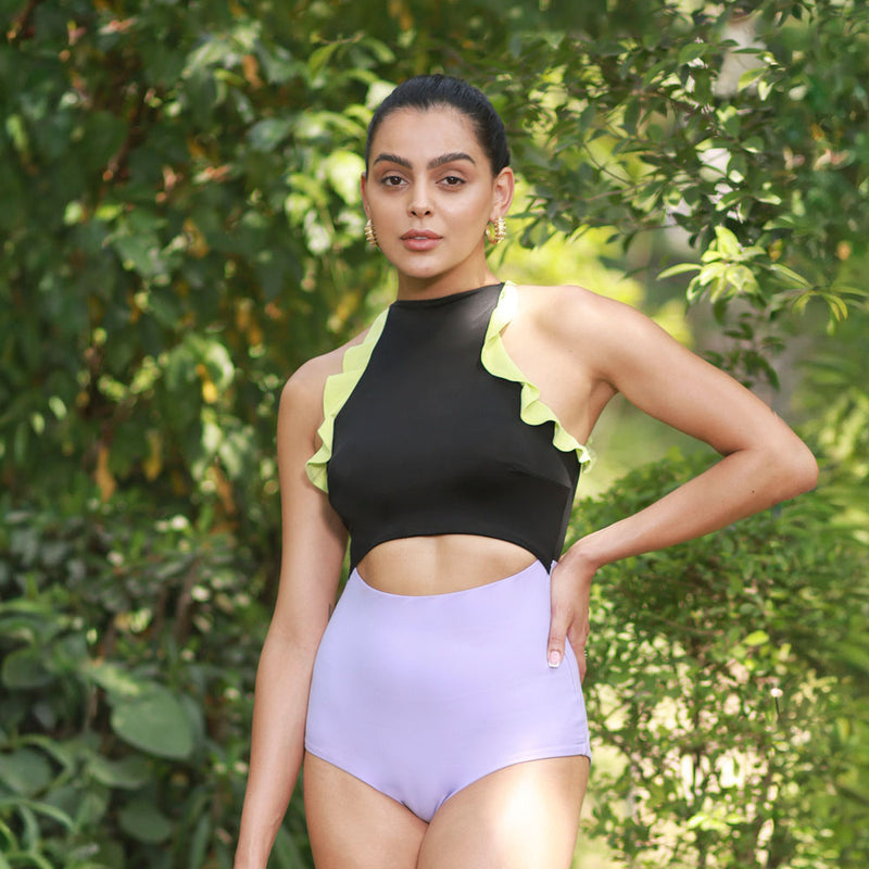 Ruffled Lemon on Lilac Swimsuit