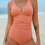 Textured V Neck Shirring Monokini