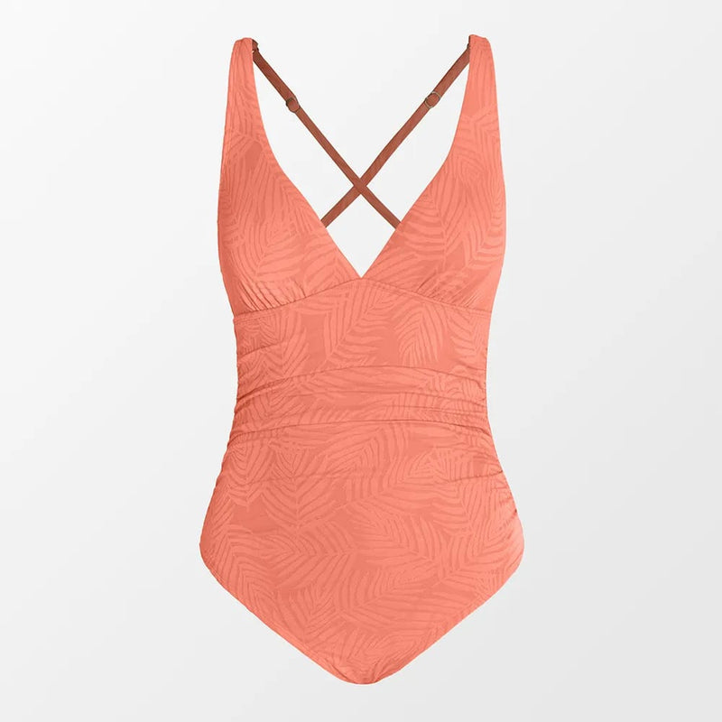 Textured V Neck Shirring Monokini