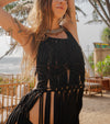 LEA Black Macrame Round Neck