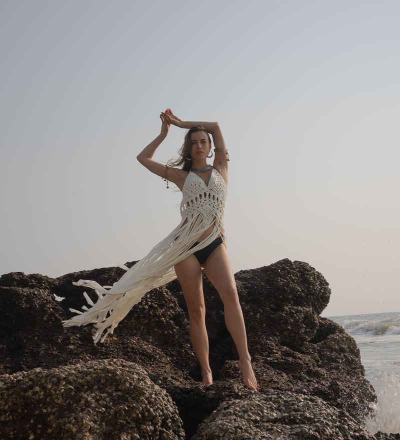 ATHENA White Macrame V Neck