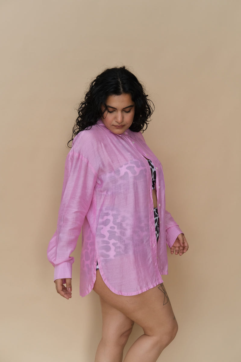 Bubblegum Pink Plus Size Shirt Coverup