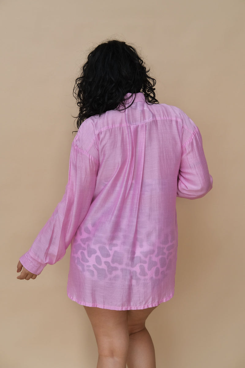 Bubblegum Pink Plus Size Shirt Coverup