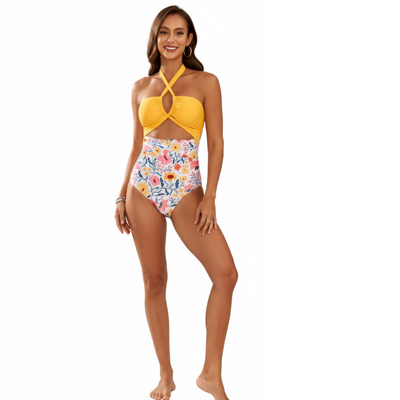 Halter Neck Cut-Out Ruched Swimsuit