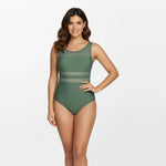 Fern Green Mesh Panel Scoop Back Swimsuit