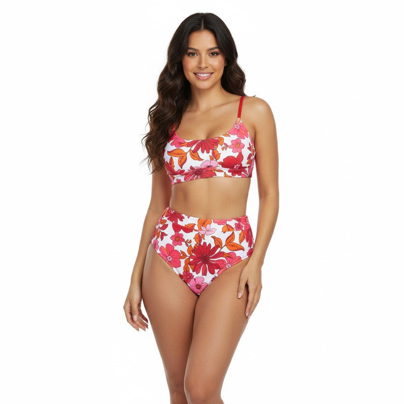 Floral Scoop Neck High Waist Bikini Set