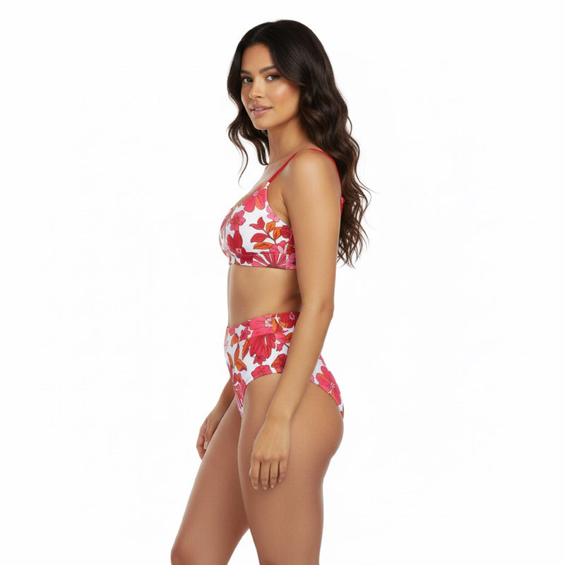 Floral Scoop Neck High Waist Bikini Set