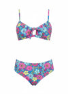 Floral Tie Front Bralette & Shirred Mid Rise Bikini Set