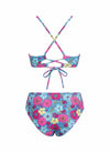 Floral Tie Front Bralette & Shirred Mid Rise Bikini Set