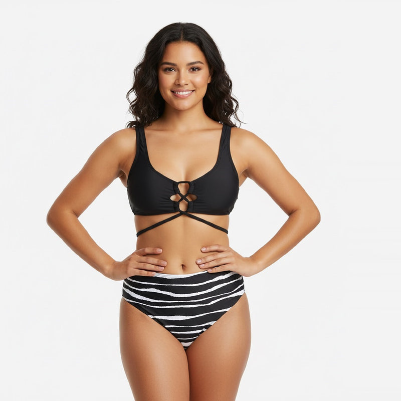 Tunnel Wrap Tie Mid Waist Bikini Set