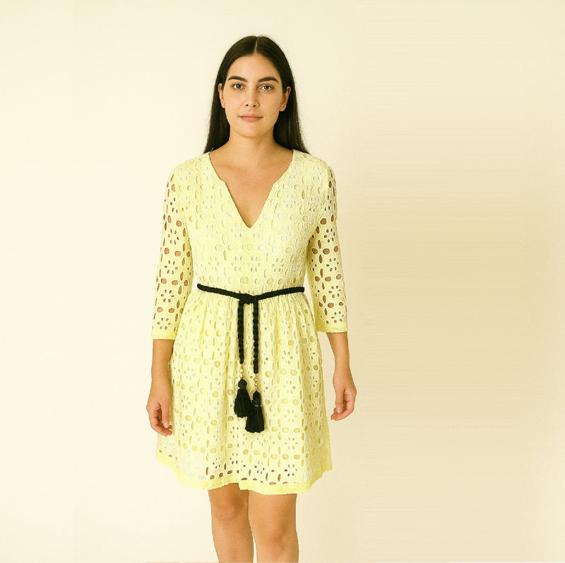 Green Eyelet Belted Dress