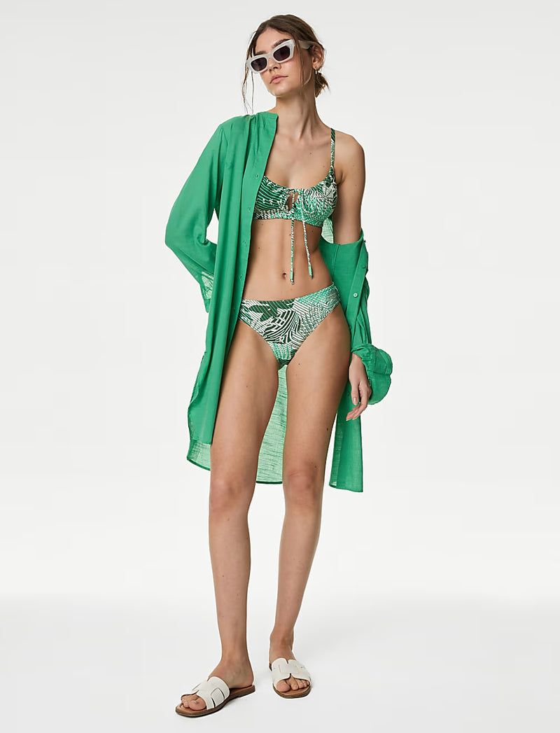 Green Printed Tie Front Bikini Set