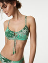 Green Printed Tie Front Bikini Set