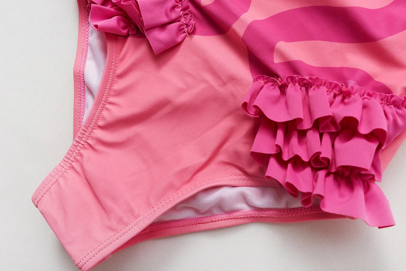 "Little Princess" Slogan Flamingo Print Ruffle Swimsuit