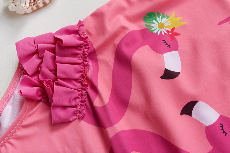 "Little Princess" Slogan Flamingo Print Ruffle Swimsuit