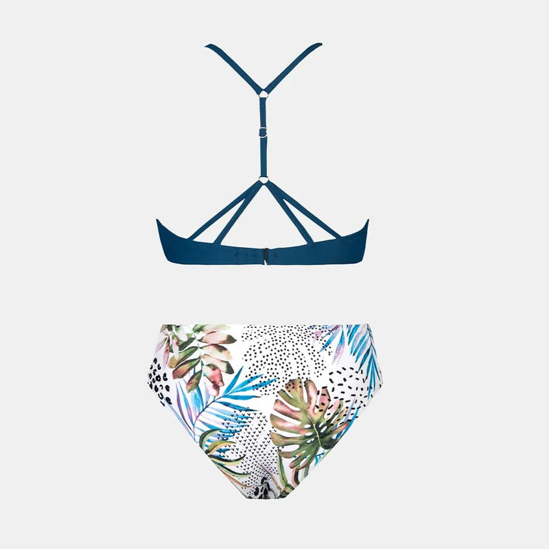 V-Neck Bralette & Leaf Print Mid Rise Bikini Set