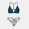 V-Neck Bralette & Leaf Print Mid Rise Bikini Set